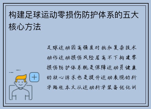 构建足球运动零损伤防护体系的五大核心方法