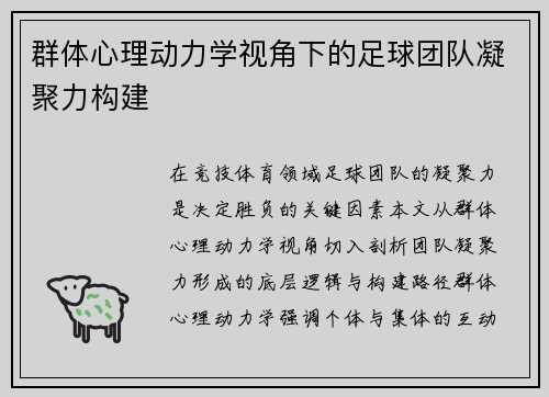 群体心理动力学视角下的足球团队凝聚力构建